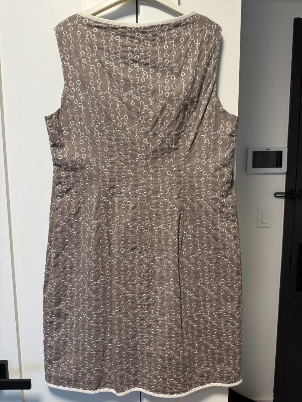Piazza Sempione Taupe Eyelet Cotton Blend Shift Dress